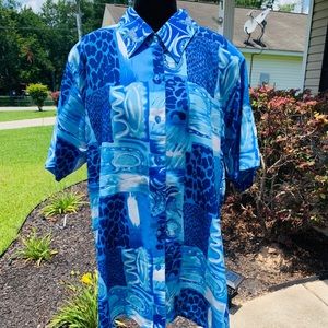 Vintage Blue Safari Print Blouse Sz 2X